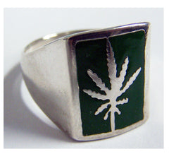 SQUARE MARIJUANA POT LEAF BIKER RING (Sold by the piece)