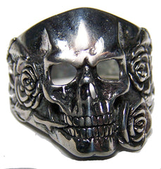 SKULL HEAD AND ROSES BIKER RING (Sold by the piece) *