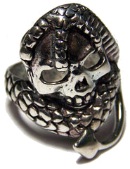 SERPENT WRAPPED AROUND SKULL HEAD BIKER RING (Sold by the piece)