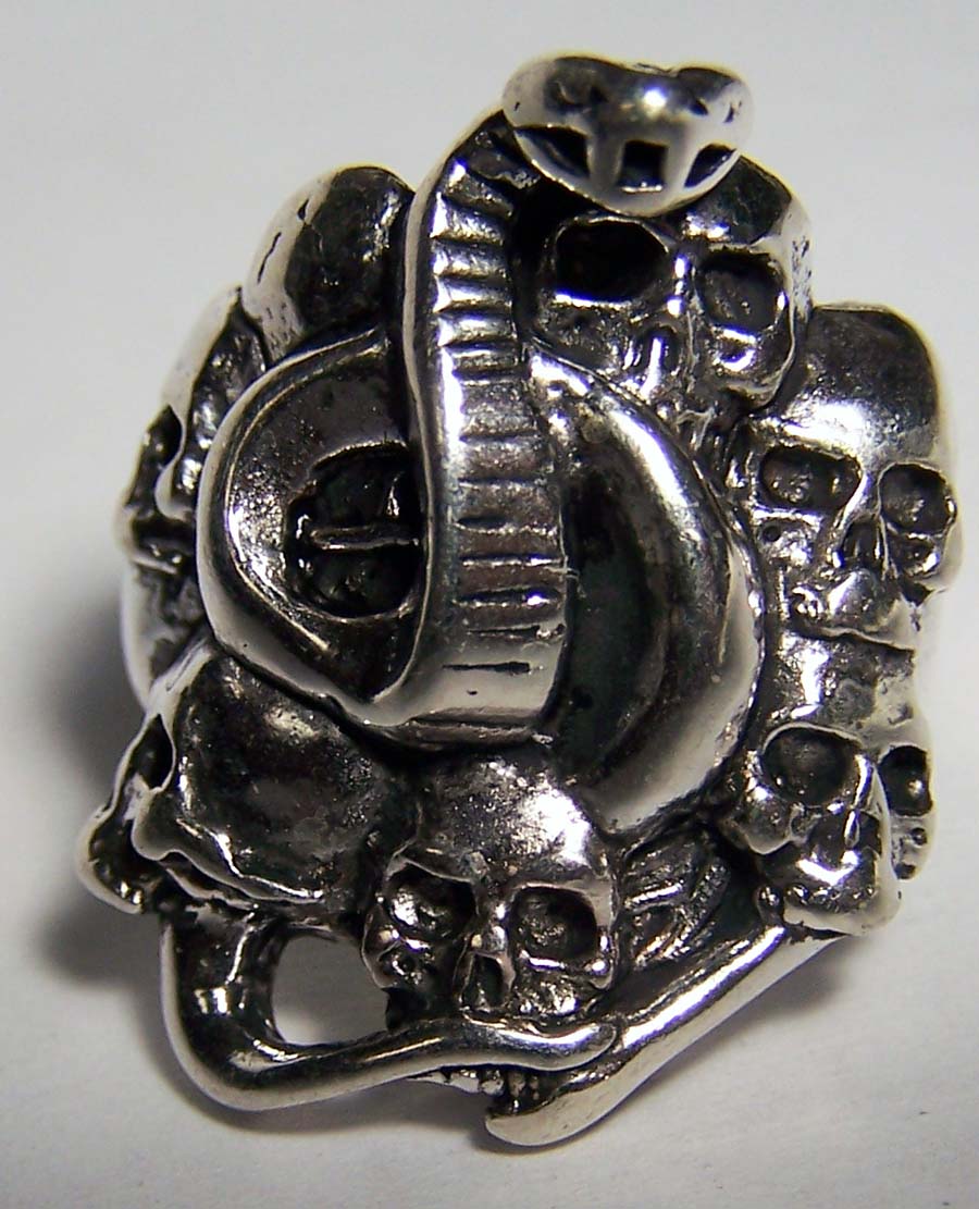 SNAKE IN PILE OF SKULL DELUXE BIKER RING (Sold by the piece)