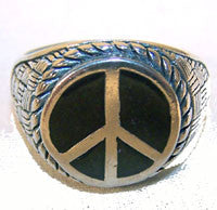 ROUND PEACE SIGN DELUXE SILVER BIKER RING (Sold by the piece)