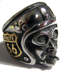 ROUTE 66 BIKERS HEAD WITH HELMET STAINLESS STEEL BIKER RING ( sold by the piece )