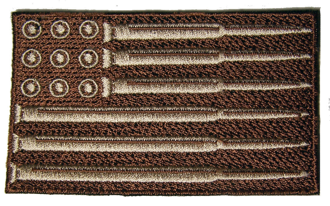 MILITARY DESERT BROWN  CAMO AMERICAN FLAG BULLET SHELL EMBROIDERED PATCH ( sold by the piece )
