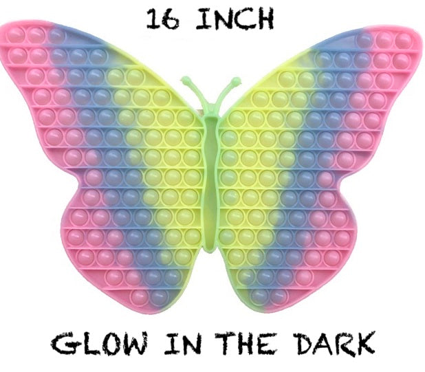 16" GLOW IN THE DARK BUTTERFLY  BUBBLE POP IT SILICONE STRESS RELIEVER TOY  (sold by the piece )