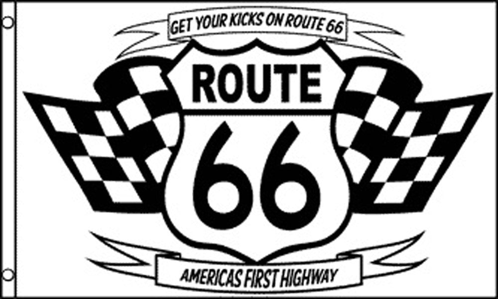 ROUTE 66 BLACK AND WHITE 3 X 5 FLAG ( sold by the piece )