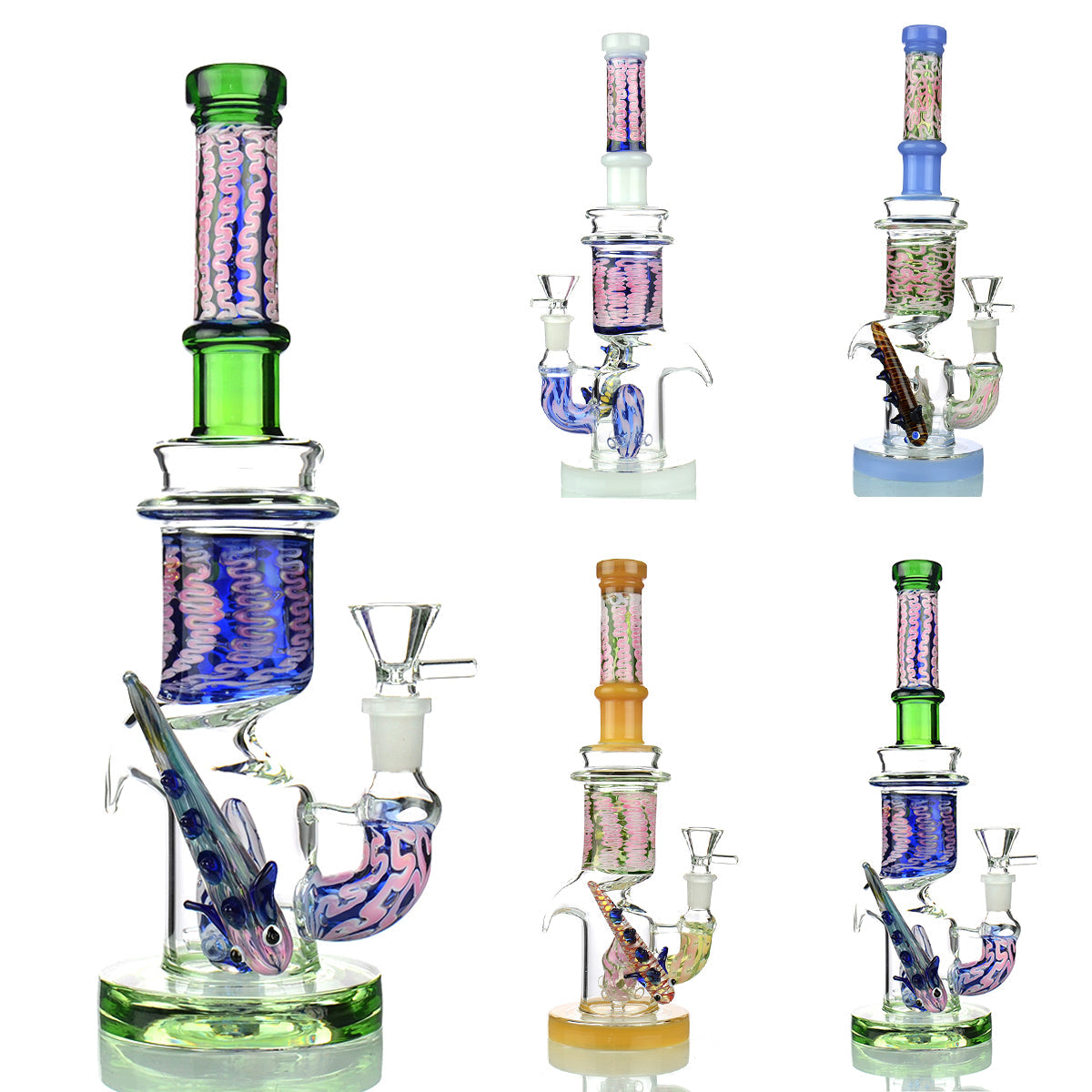 14” Shooter fish Zong with Multi Perk Chamber Double Glass Handle and Mouth  APROX 700 Grams