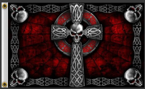 CELTIC SKULL CROSS DELUXE 3' X 5' BIKER FLAG (Sold by the piece)