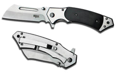 BLACK HANDLE CLEAVER SHAPED BLADE 8 INCH FOLDING POCKET KNIFE ( sold by the piece )