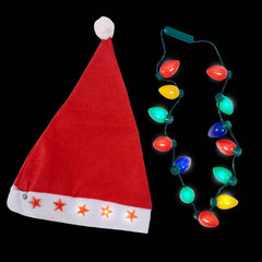 Light Up Santa Hat and Ornament Necklace Combo (EACH)