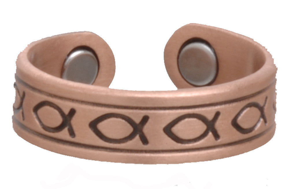 PURE HEAVY COPPER CHRISTIAN FISH MAGNETIC RING ( sold by the piece )