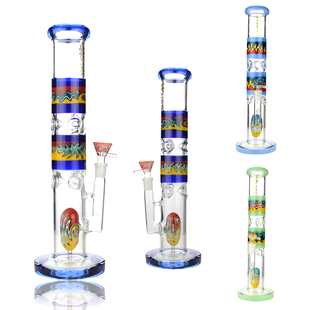 14" HAPPY FUMES GLASS Wig Wag Art Straight Shooter and 14mm Male Bowl