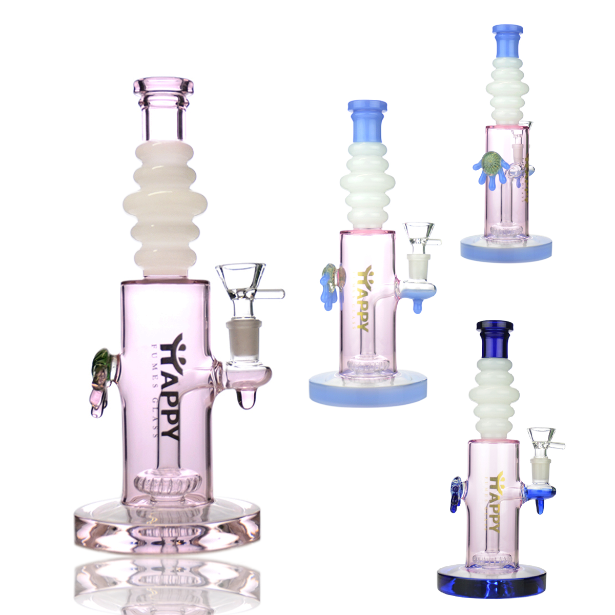 10" HAPPY FUMES GLASS Pink Glass Locket Bong with 14mm Male Bowl