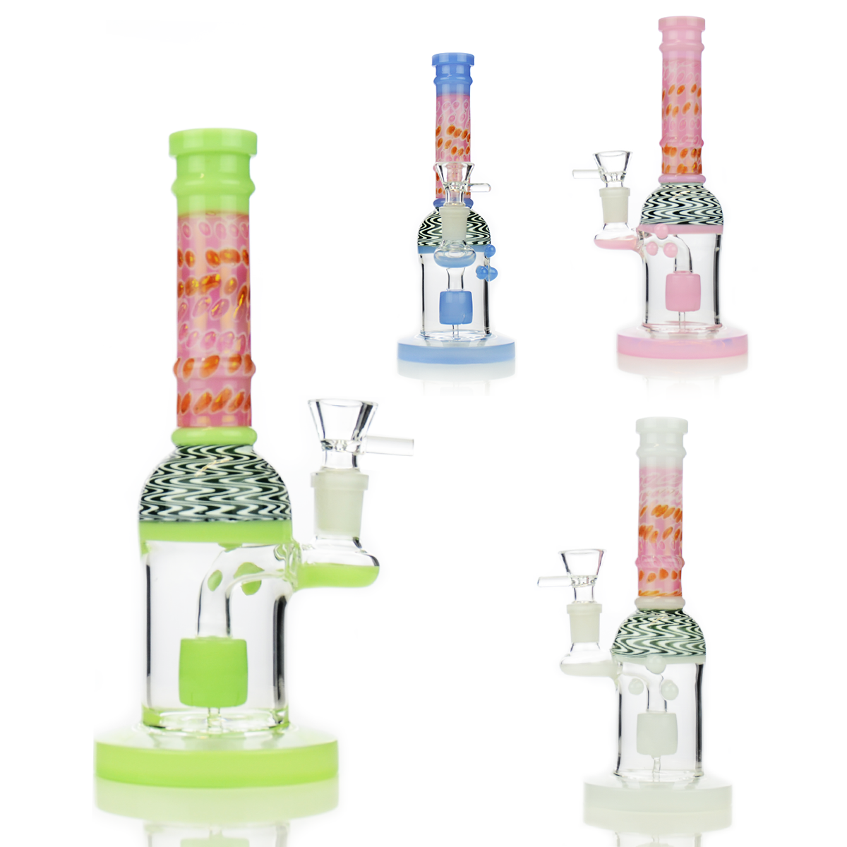 8" Water Pipe Bong Slime Glass with Bubble Trap Neck and 14mm Male Bowl