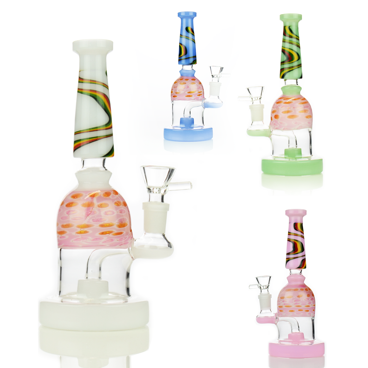 8" Water Pipe Bong Slime Color Glass with Gold Fume and 14mm Male Bowl