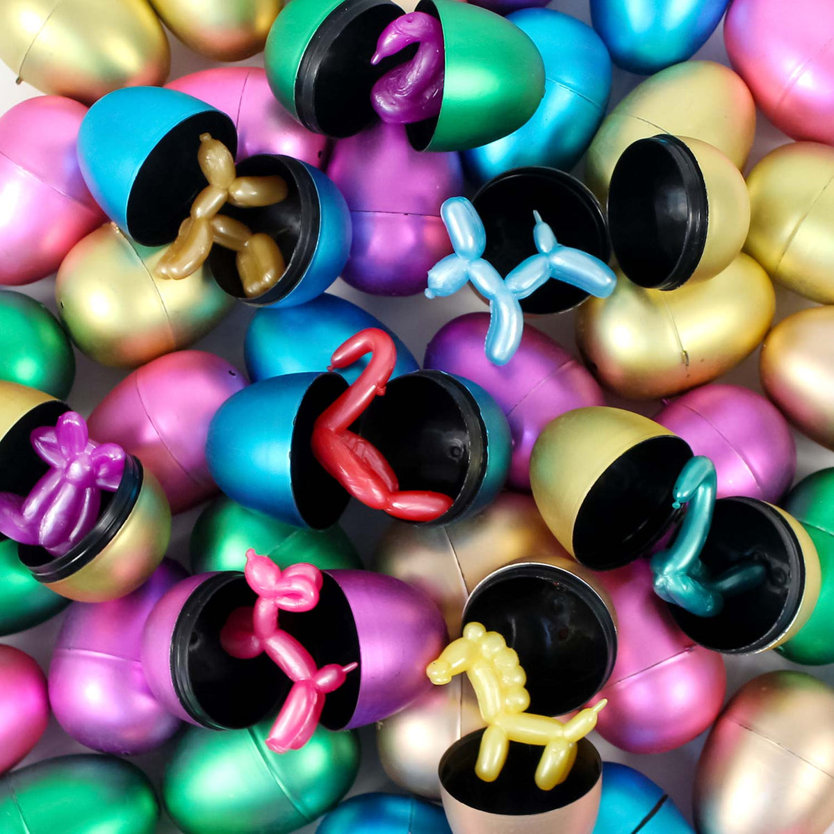 1 Stretchy Balloon Animal Filled Metallic Easter Eggs 2-1/3" (50 PACK)