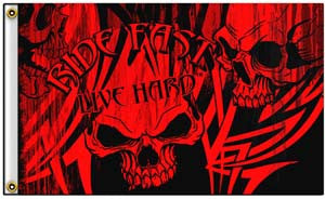 RIDE FAST LIVE HARD SKULL DELUXE 3' x 5' BIKER FLAG (Sold by the piece)