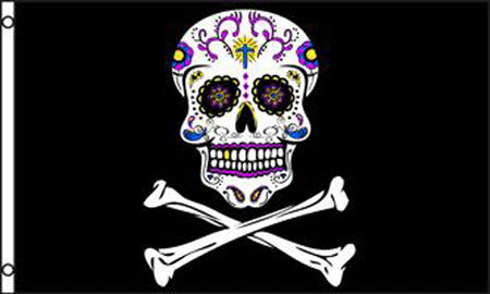 PIRATE TATTOOED CANDY SUGAR SKULL 3' x 5' FLAG (Sold by the piece)