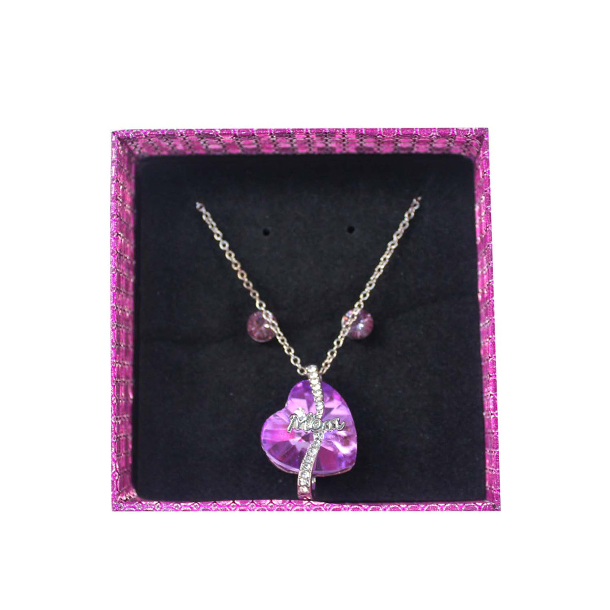 Mom Reflective Heart Necklace and Earrings (EACH)