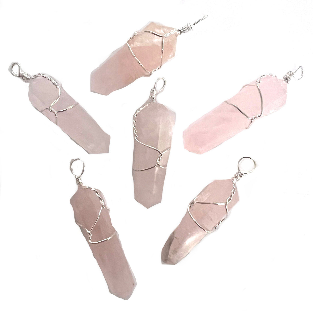 ROSE QUARTZ WIRE WRAPPED  STONE PENDANT (sold by the piece or on chain)