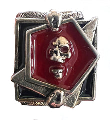 RED SKULL HEAD BLOOD & SNAKES STERLING SILVER BIKER RING   (Sold by the piece)