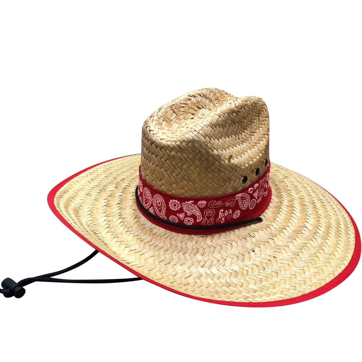 6 Pcs Men's Straw Hat with Red bandana