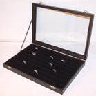 ENCLOSED GLASS COVERED RING TRAY WITH PAD (Sold by the piece) *- CLOSEOUT NOW $10 EA