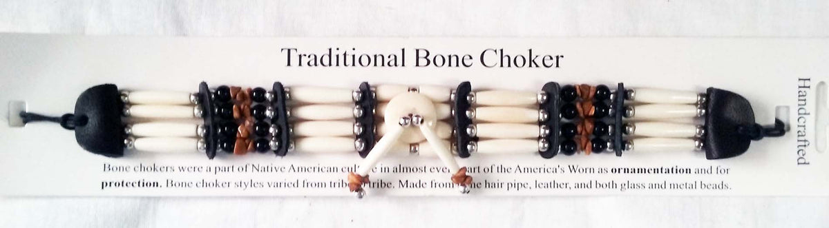 BROWN STONE FOUR ROW BONE CHOKER NECKLACE (SOLD BY THE PIECE)