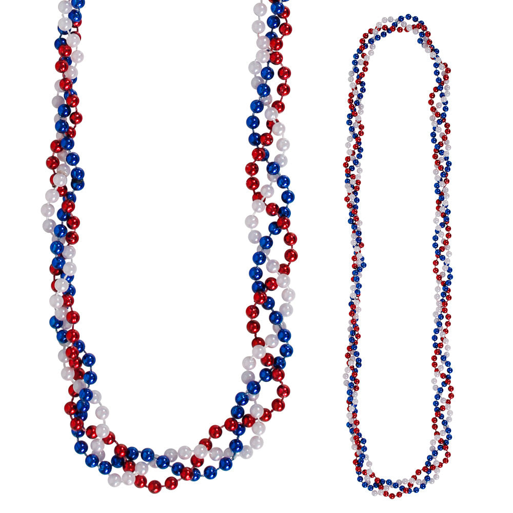 Beads - Braided Red White Blue 42" (DZ)