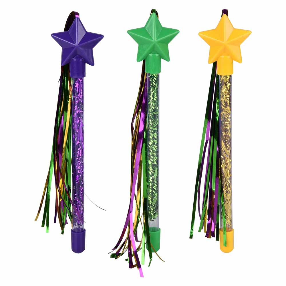 Mardi Gras Star Tinsel Wand Assortment 9" (DZ)