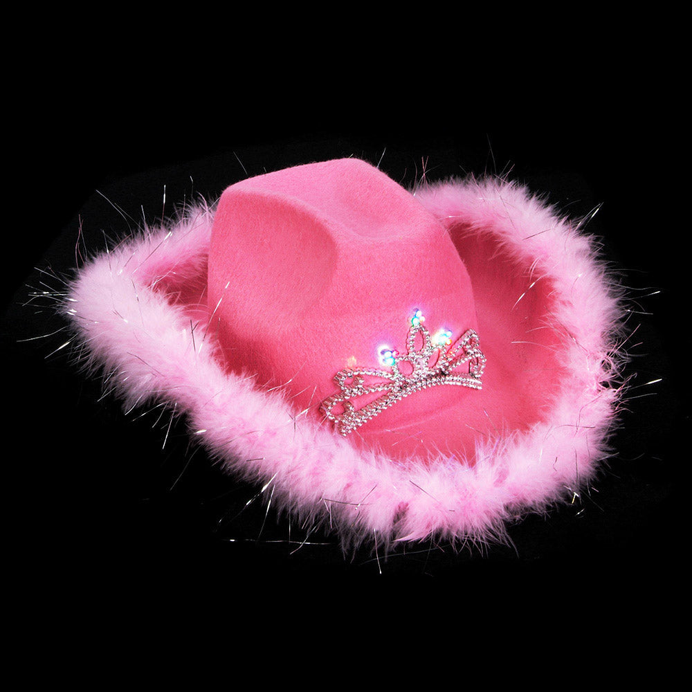 Light Up Tiara Pink Cowgirl Hat With Feathers (EACH)