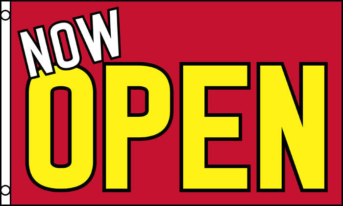 NOW OPEN RED YELLOW 3 X 5 FLAG ( sold by the piece )