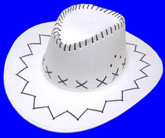 WHITE COLOR HEAVY LEATHER LOOKING COWBOY HAT  (Sold by the piece or dozen)