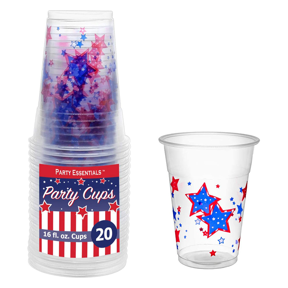 Patriotic Stars Plastic Cups 16 oz (20 PACK)