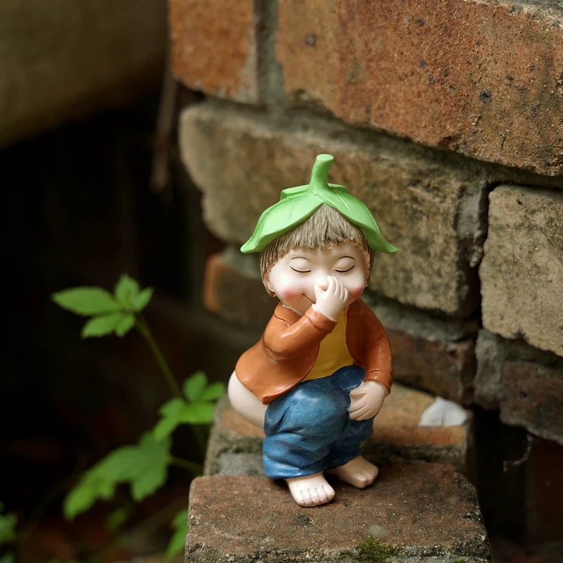 Creative Fun and Cute Green Leaf Fairy Little Doll Flower Pot Edge Decoration Garden Decoration Desk Showcase Interesting Small Ornaments