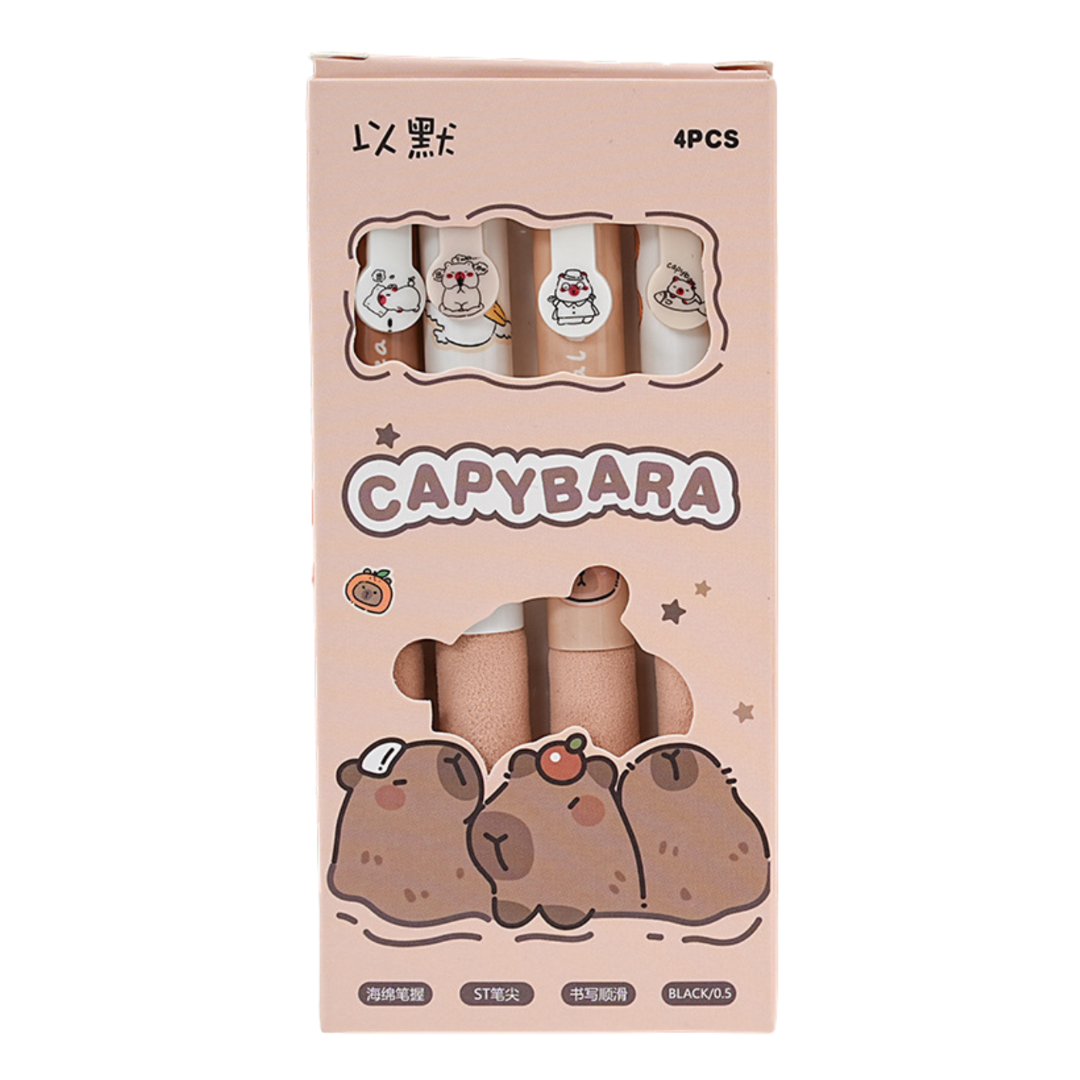 4 Piece Capybara 0.5mm Gel Pen Set
