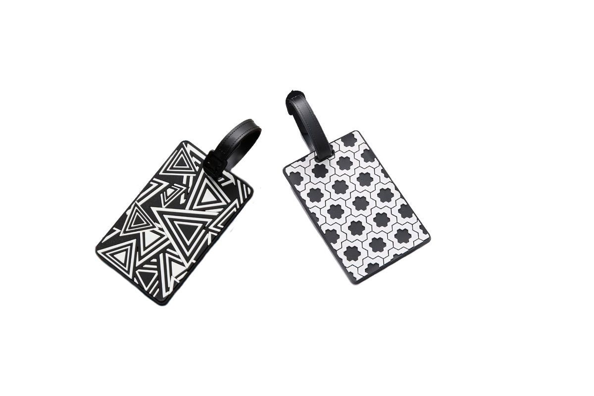 Geometric Abstract Design Monochrome Black and White Luggage Tag