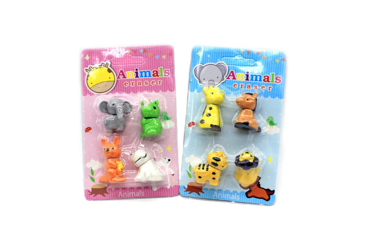Mini Animal Themed 4 Piece Eraser Set