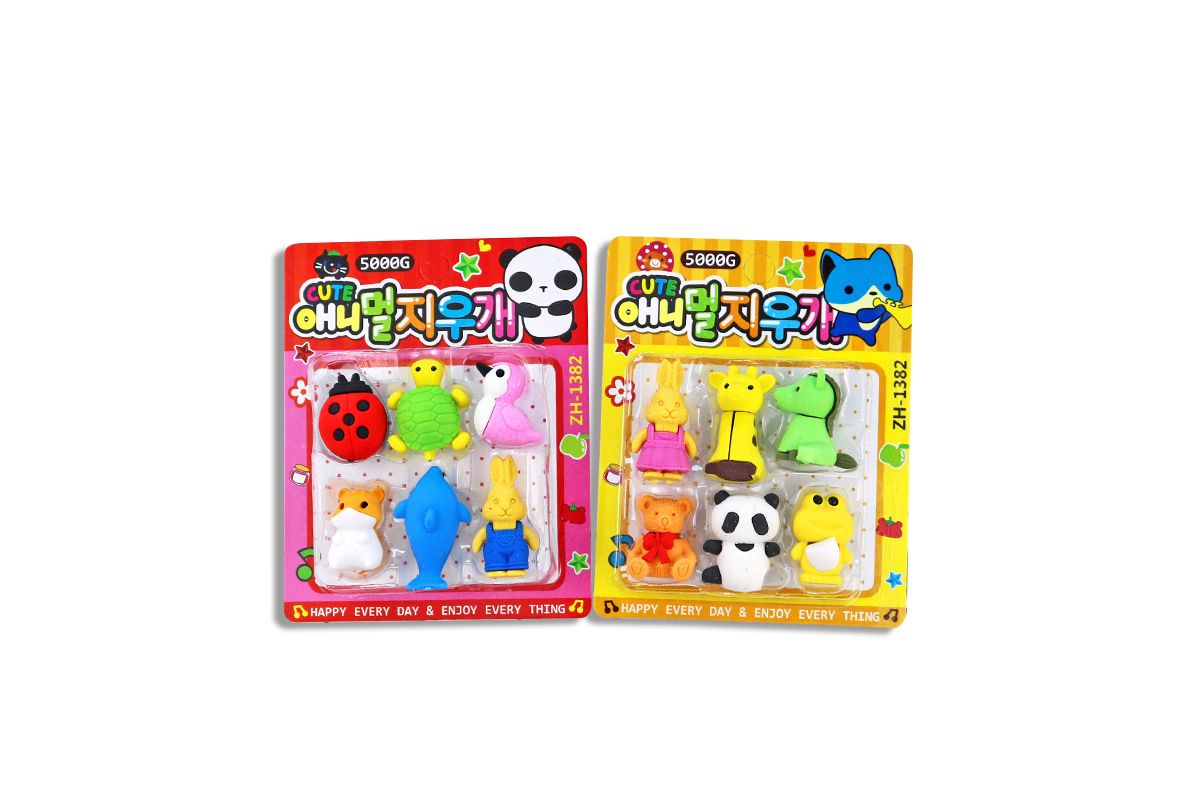 Novelty Mini Animals 6 Piece Eraser Set