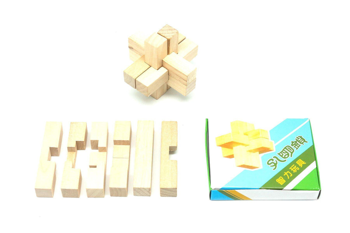 Wooden 'Kong Ming' 6pc Locking Puzzle