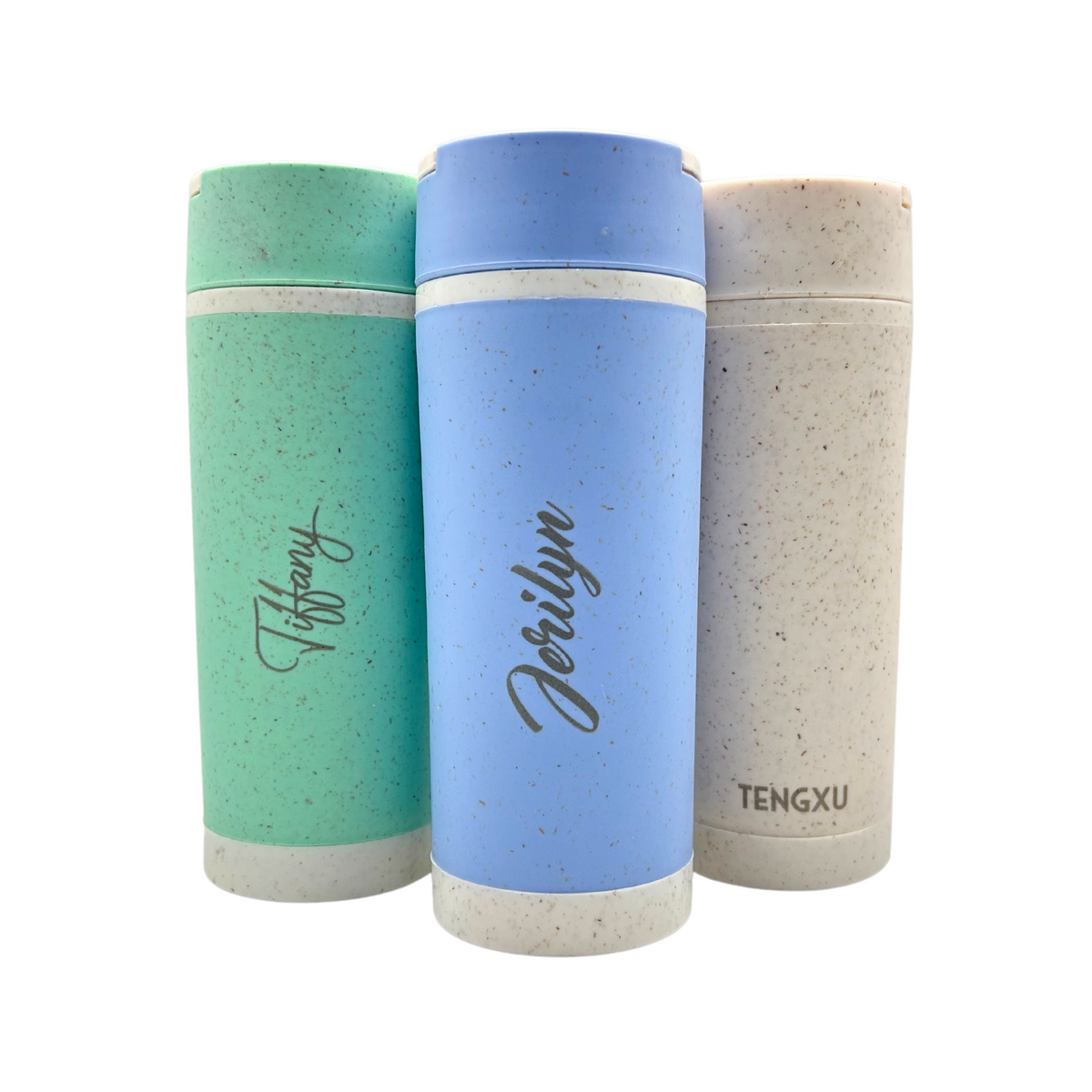 Double Wall Wheat Fibre Bottle with Handle (Name Printing)