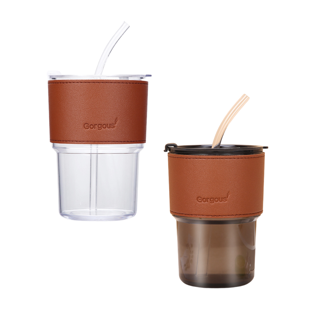 Leather Grip Cup with Straw