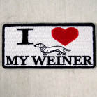 I LOVE MY WEINER DOG 4 INCH PATCH (Sold by the piece OR dozen ) CLOSEOUT AS LOW AS 75 CENTS EA