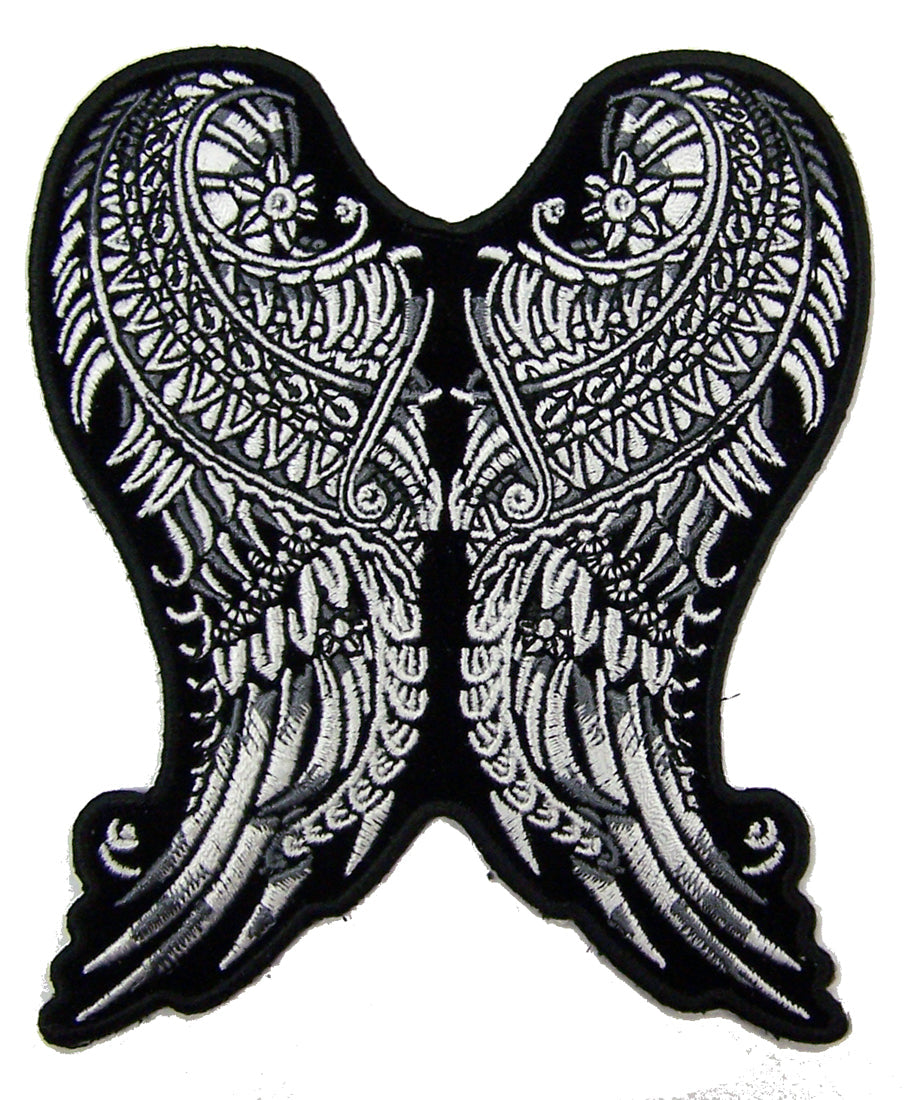 ORNATE ANGEL WINGS EMBROIDERED PATCH 5 INCH (Sold by the piece)