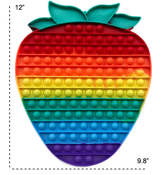12 INCH STRAWBERRY RAINBOW  BUBBLE POP IT SILICONE STRESS RELIEVER TOY (sold by the piece )