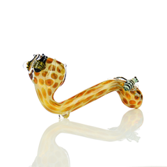 6" Sherlock Glass Pipe with Honeycomb Design and Stone Art Bees