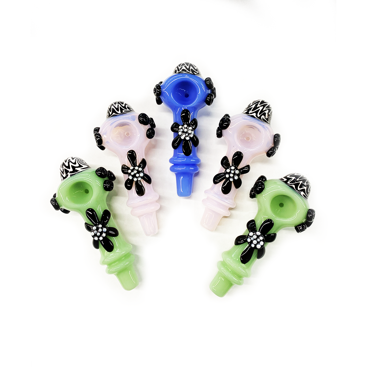 4.5" Hand Pipe Spoon with Color Tube Glass and Flower Art