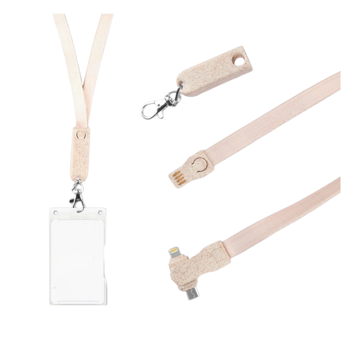 3-in-1 Charging Cable Wheat Fibre Lanyard (Deliver in 4-6 weeks)