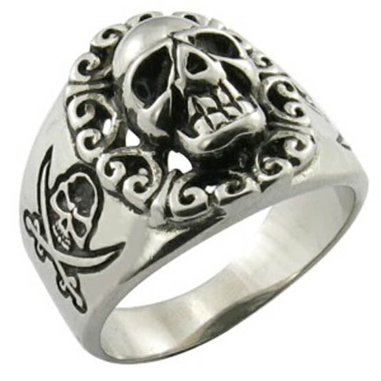 SKULL PIRATE STAINLESS STEEL BIKER RING ( sold by the piece )