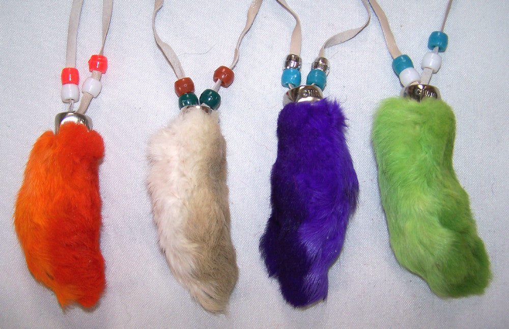 RABBIT FOOT WITH SUEDE LEATHER NECKLACE STRAP ( sold by the piece or dozen )