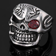 SKULL RED EYE W CIGAR STAINLESS STEEL BIKER RING ( sold by the piece )